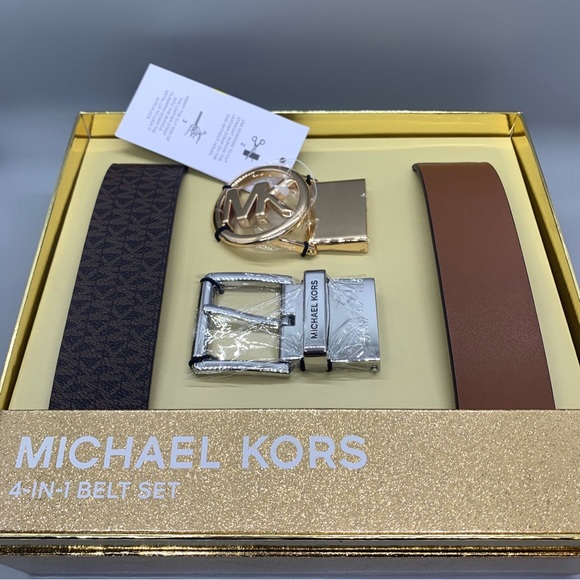 MICHAEL KORS Women's 4in1 Gift Box Set 2 Brown Belts 2 Buckles Cut To Fit 1 Sz - Picture 3 of 9